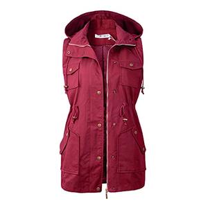 BBX Lephsnt Womens Sleeveless Military Anorak Vest Zip Up Drawstring Anorak Jacket with Pockets 2XL