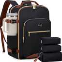 LOVEVOOK 50L Large Travel Backpack for Women Men Fits 17 Inch Laptop, Carry on Backpack for Traveling on Airplane, Personal Item Bag Airline Approved, Business Causal Weekender Backpack, Black-Brown (50L-18.3 Inch-4Pcs)