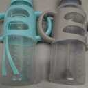 Dr. Brown's Milestones Narrow Sippy Straw Bottle, Spill-Proof with 100% Silicone Handles and Weighted Straw, 8 oz/250 mL, Gray/Green, 6m+