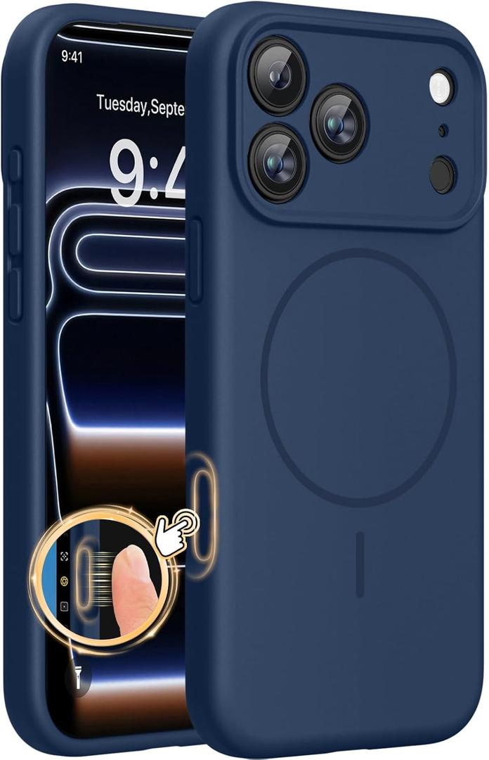 Miracase Magnetic for iPhone 17 Pro Case, Compatible with MagSafe, Integrated Silicone Camera Control Cover, 3.0mm Thicken Shockproof Drop Protection Phone Case for 17 Pro,Dark Blue