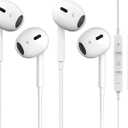 for iPhone Headphones Wired - 2 Packs [No Bluetooth, Plug and Play] for Phone Earbuds Earphones Noise Reduction Built-in Mic & Volume Control Compatible with iPhone 14~11/XR~7/SE/Pro/Pro Max, White