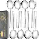 8 Piece Stainless Steel Serving Spoons Set - 8 Large Spoons, 9.2-Inch, Dishwasher Safe, for Parties/Kitchen/Buffet/Catering (Silver)