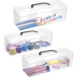 3 Pack Clear Paint Storage Box Organizer with Handle - Holds 30 Bottles of 2 oz Acrylic Paints - Portable Plastic Art Supply & Craft Case