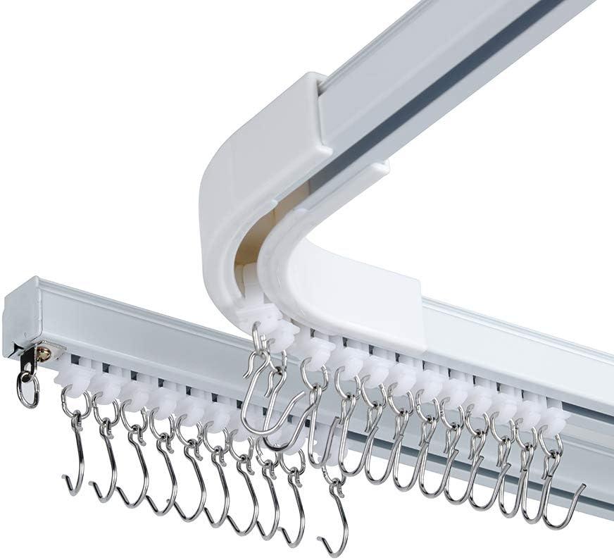 Aluminum alloy ceiling curtain tracks with hooks & corner connectors (Set of 2), heavy-duty room partition curtain rod tracks, suitable for living rooms, bedrooms, and bathroom (6-9 ft Track Set) White