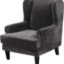 MIFXIN Wingback Chair Slipcover 2-Piece Velvet Stretch Wing Chair Slipcovers with Cushion Cover Washable Armchair Furniture Protector for Living Room Bedroom (Dark Grey)