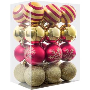 24pcs Xmas Balls 6cm/2.4" Red and Gold Christmas Balls Christmas Tree Hanging Ornaments for Festival Wreath Garland New Year Party