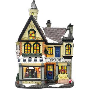MOMENTS IN TIME Light Up Toy Shop Christmas Village Building 10.8 LED Resin House Battery Operated Holiday Decoration Gift Wrapped Ready Christmas Collectible Holiday Village House Decoration