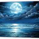 LURENCZH Ocean Moon Canvas Wall Art Night Full Moon Picture Wall Decor Blue Seascape Painting Prints Living Room Office Decor Framed(Moon-2,16.00" x 24.00")