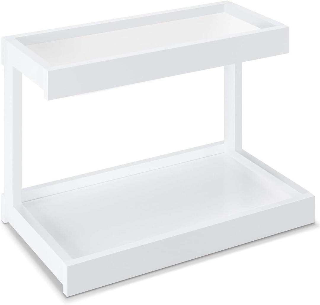 MARTY 2 Tier Spice Rack Organizer for Countertop, 15.8''L White Coffee Station/Bathroom Organizer Countertop, Counter Shelf Desktop Storage Organizer for Kitchen, Bedroom, Office (Medium)