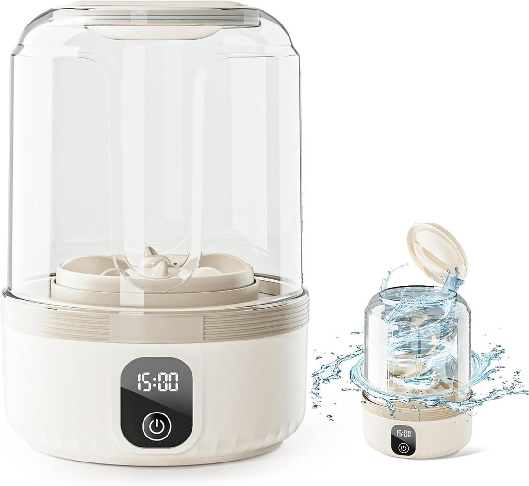 Underwear Washing Machine, Upgrade 1.5L Mini Portable Washing Machine Rechargeable Underwear Washer Deep Cleans Small Clothes for Apartment, Dorm, RV, Travel & Hotel Use (khaki)