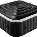 Tlswshsy 4.2 Ft Black Inflatable Hot Tub Cover- Energy Saving lid for Square Hot Tub- Foldable Protective Rain Overflow Cover with Handle for Outdoor Inflatable Hot Tubs