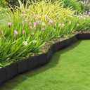 Plastic Garden Edging Stone-Look Border- Decorative Flower Bed Fence for Landscaping, 10 Pieces of Black Interlocking Lawn Stakes (8 Foot)