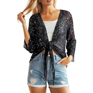 Women's Black Glitter Sheer Shirt – Star Pattern – Size XL – Lightweight Party Shirt, XL