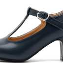 Women's T-Strap Mary Jane Pumps, 2.56 Inch Block Heel, Round Toe Dress Shoes 38