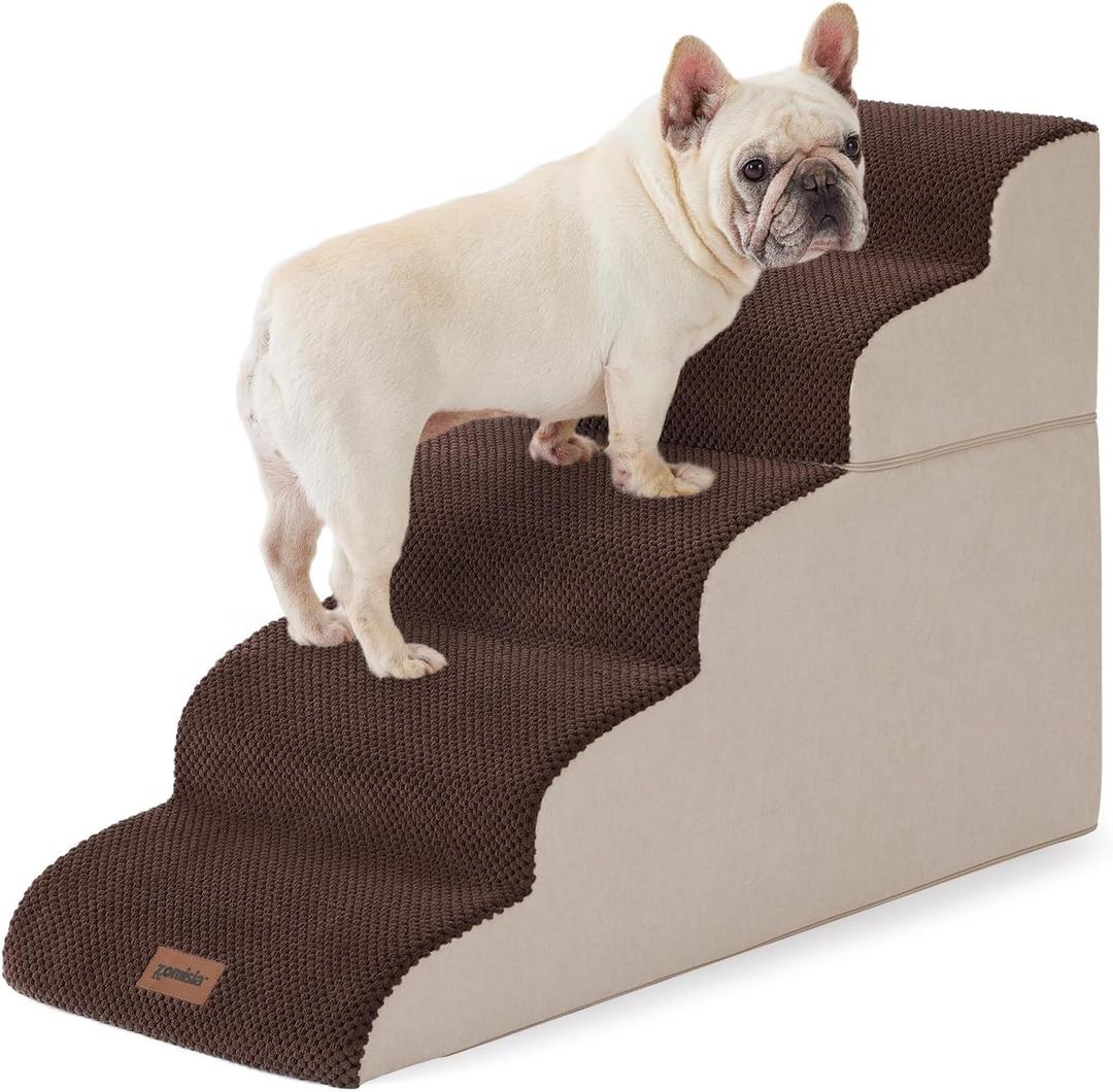 ZOMISIA Dog Stairs for High Beds - Pet Stairs Ramp for Couch, 35D Foam Dog Steps for Small to Large Pets, with Non-Slip Bottom Brown, 5 Steps, 15.7x33x22.8 