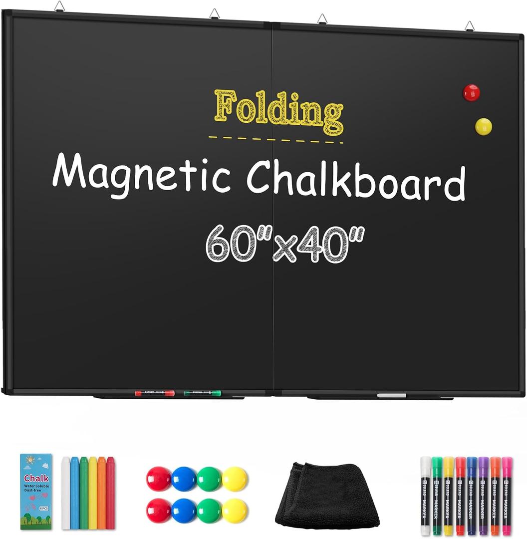 SELEAD Folding Magnetic Chalkboard - 60” x 40” Large Black Aluminum Frame Chalk Board Words Sign Wall Decor for Business, Menu, School, Office - Magnet Bulletin Display Board Pizarra
