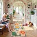 2x6 Floral Boho Runner - Beige Non-Slip Washable Rug, Soft Botanical Carpet for Hallway Kitchen & Bedroom