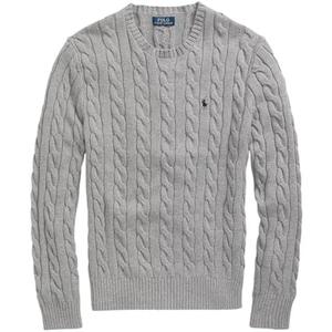 POLO RALPH LAUREN Cable-Knit Cotton Sweater, Gray XXL