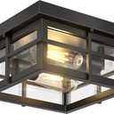 Asnxcju Modern Outdoor Ceiling Light Fixtures, 2-Light Black Flush Mount Light Fixtures with Clear Glass Shade, Farmhouse Square Ceiling Lighting for Porch Bathroom Kitchen (Bulbs Not Included)
