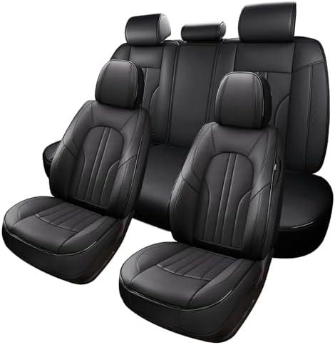 MINGBRON Car Seat Cover Full Set, Leather Car Seat Cover, Waterproof Seat Covers, Car Seat Cushion, Nappa Leather Seat Covers Car Seat Protector Universal Fit Most Cars Black