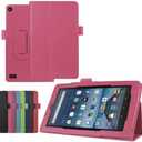 Luxury Folio Stand PU Leather Case Cover for Amazon Kindle New Fire 7 2015 HD7 SV98LN 7" (5th Generation, 2015 Release) (Peach Red)
