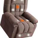 DUMOS Power Lift Recliner Chair with Vibration Massage and Heat for Elderly, Ergonomic Overstuffed Breathable Fabric Reclining Chair with 3 Pockets, Remote Control, Living Room, Bedroom, Brown