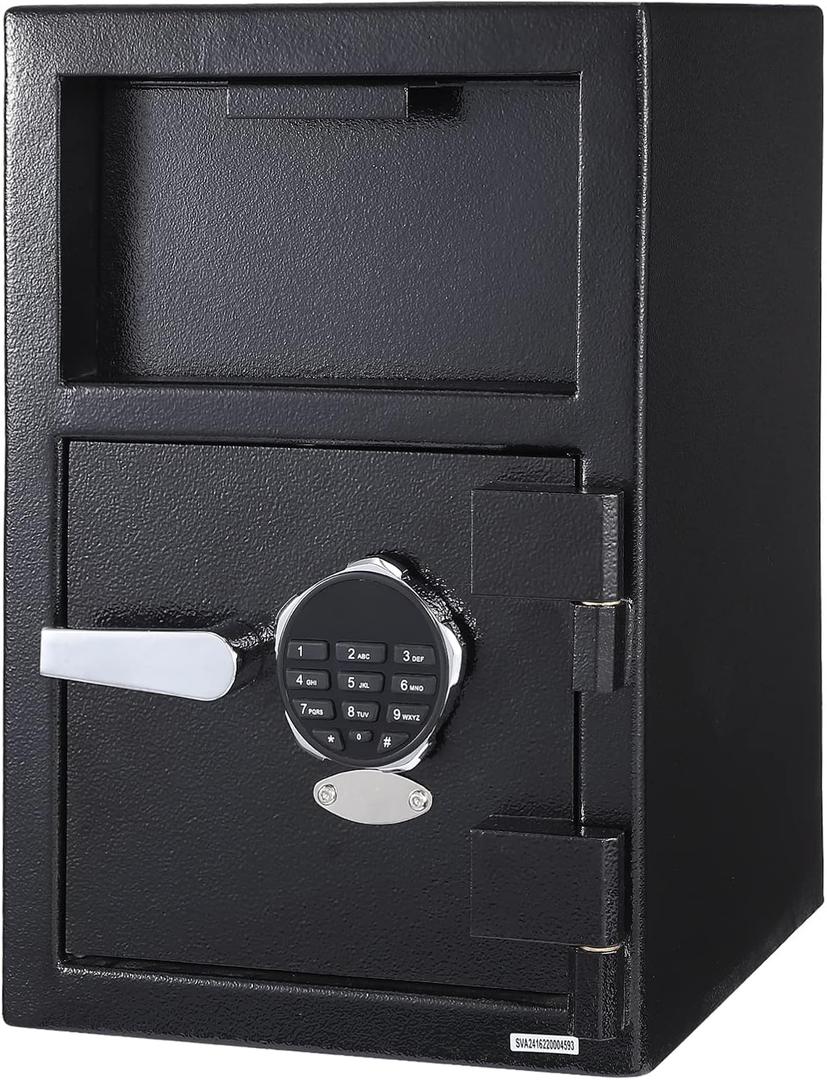Depository Safe Digital Depository Safe Box, 13.7'' X 15.7'' X 19.2'' Electronic Steel Safe with Keypad, Locking Drop Box with Slot, Metal Lock Box with Two Emergency Keys for Your Valuables