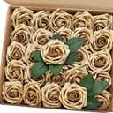 Artificial Flowers 25PCS Real Looking Gold Roses Fake Roses with Stem for DIY Wedding Bouquets Centerpieces Party Baby Shower Home Decorations