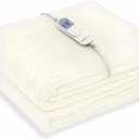 Wapaneus Heated Blanket Electric Twin Size 62"x84" with 10 Heating Levels 12 Timer Settings 8 Hours Auto-Shut Off,Flannel Fast-Heating Electric Blanket,ETL Listed Machine Washable,Ivory