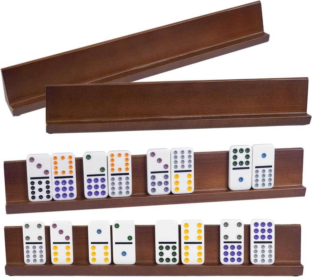 4Pcs Wooden Domino Holders Set,Domino Tiles Trays Rack, Wood Holders for Tiles Game,Perfect for Domino,Mexican Train Rummy etc.(Dominoes NOT Included)