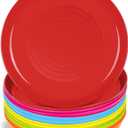 PLASKIDY Kids Plates Set of 12 - Toddler Plastic Dinner Plates - BPA FREE, Microwave & Dishwasher Safe, Brightly Colored 7 Inch