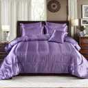Bedding_Dreamer Satin Comforter Set King Size, 8 Piece Bed in a Bag Lavender with Sheets, Silky Soft Polyester Satin Bedding Set, Lightweight, 16 Inch Deep Pocket, Soft Glam Style