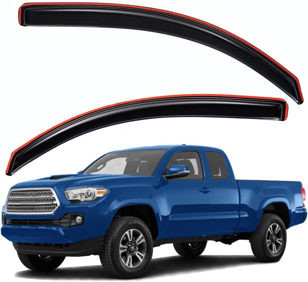 Lightronic Extra Durable Clip-on in-Channel Auto Vent Window Visor, Fits 2016-2023 Toyota Tacoma Access Cab, UV Protection Rain Guard, Original Wind Deflector, No-Drill Install, Dark Smoke, 2-Pcs