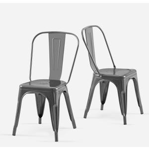Grey Metal Kitchen Chairs Set of 2 Deepspace Grey Color, 18 inches x 18 inches x 33 inches