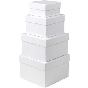 Square Gift Boxes with Lids Set of 4 White Gift Box Assorted Sizes Nesting Gift Boxes for Presents Birthday Bridesmaid Wedding Valentines Christmas Party Favor Boxes (4 Piece Assortment, Color #02)