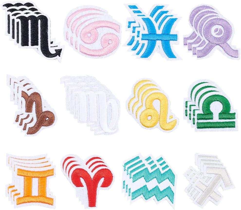 FINGERINSPIRE 48 Pcs Zodiac Signs Applique Iron On/Sew on Patch Applique 12 Constellations Embroidered Cloth Patches Assorted Colors Decorative DIY Patches for Bag Clothes Dress Hat Jeans Shoes