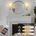 Battery Operated Wall Sconce Set of Two,Wireless Rechargeable Wall Light With Remote Control, Dimmable, 1800K/3000K/4000K/6000K/RGB, Timer, for Living Room, Bedroom, Fireplace, TV, 13.5 Inch, Nickel