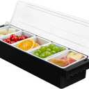 Ice Chilled Serving Tray Condiment Pots 5 Compartment Condiment Server Caddy (5 Compartments)