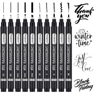 PANDAFLY Calligraphy Pen, 10 Size Calligraphy Pens for Writing, Brush Pens Calligraphy Set for Beginners, Hand Lettering Pen for Art Drawing, Sketching, Scrapbooking
