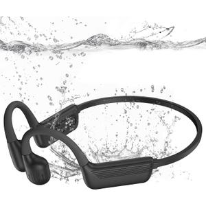 Swimming Headphones-Bone Conduction Headphones, IP68 Waterproof Open Earphones, LiteSurge Bluetooth 5.4 Underwater Sport Earbuds with 32 GB MP3 Memory for Swimming, Marathon-Inky Black