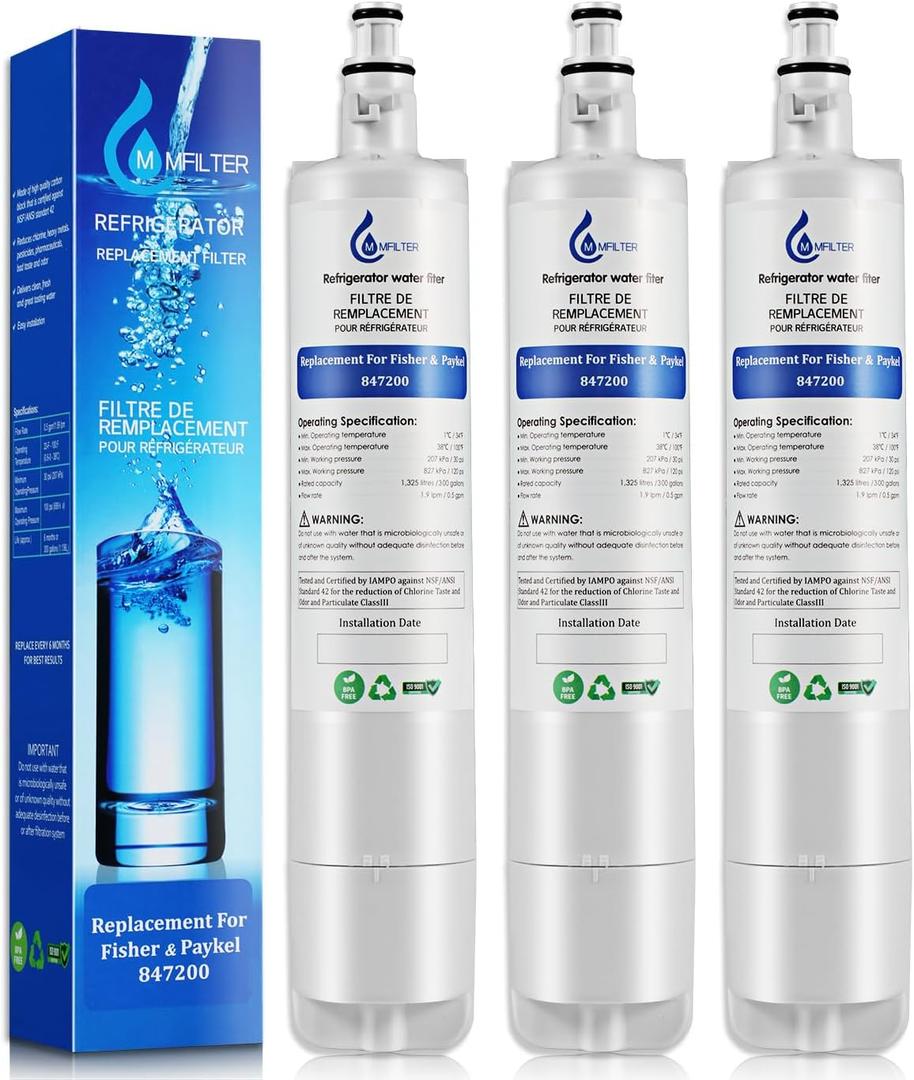 847200 Water Filter Replacement for Fisher & Paykel 847200, Compatible with Fisher & Paykel Refrigerator Model Number E522 E422 E402 (3-PACK)