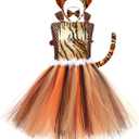 3PCS Kids Girls Jungle Animals Costume Party Dress up Ears Headband Tail Set Halloween Cosplay Birthday Sets (L(6-7Y), Tiger)