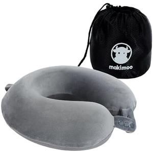 Makimoo Travel Neck Pillow, Top Memory Foam Pillow for Head Support, Ideal for Airplanes, Cars, and Home Recliners, Adjustable and Soft (Grey)