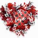 AuroraAria Heart Wreath, Valentines Wreath for Front Door, 16 Inch Rustic Farmhouse Valentines Day Wreath with Red & Pink Ribbons, Wedding Anniversary Home Decor