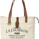 SEL de MER Upcycled Large Canvas shoulder Bag for women canvas tote boho handbag by KPL (White)
