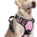 rabbitgoo Dog Harness for Large Dogs, No Pull Pet Vest with 3 Buckles, Adjustable Soft Padded Pet Harness with Easy Control Handle and Reflective Strips, Light Pink, L