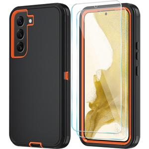 ONOLA Phone Case for Samsung Galaxy S22 Case with HD Screen Protector, Heavy Duty Shockproof & Dropproof 3-Layer Cover Phone Case for Galaxy S22 6.1'',BlackOrange