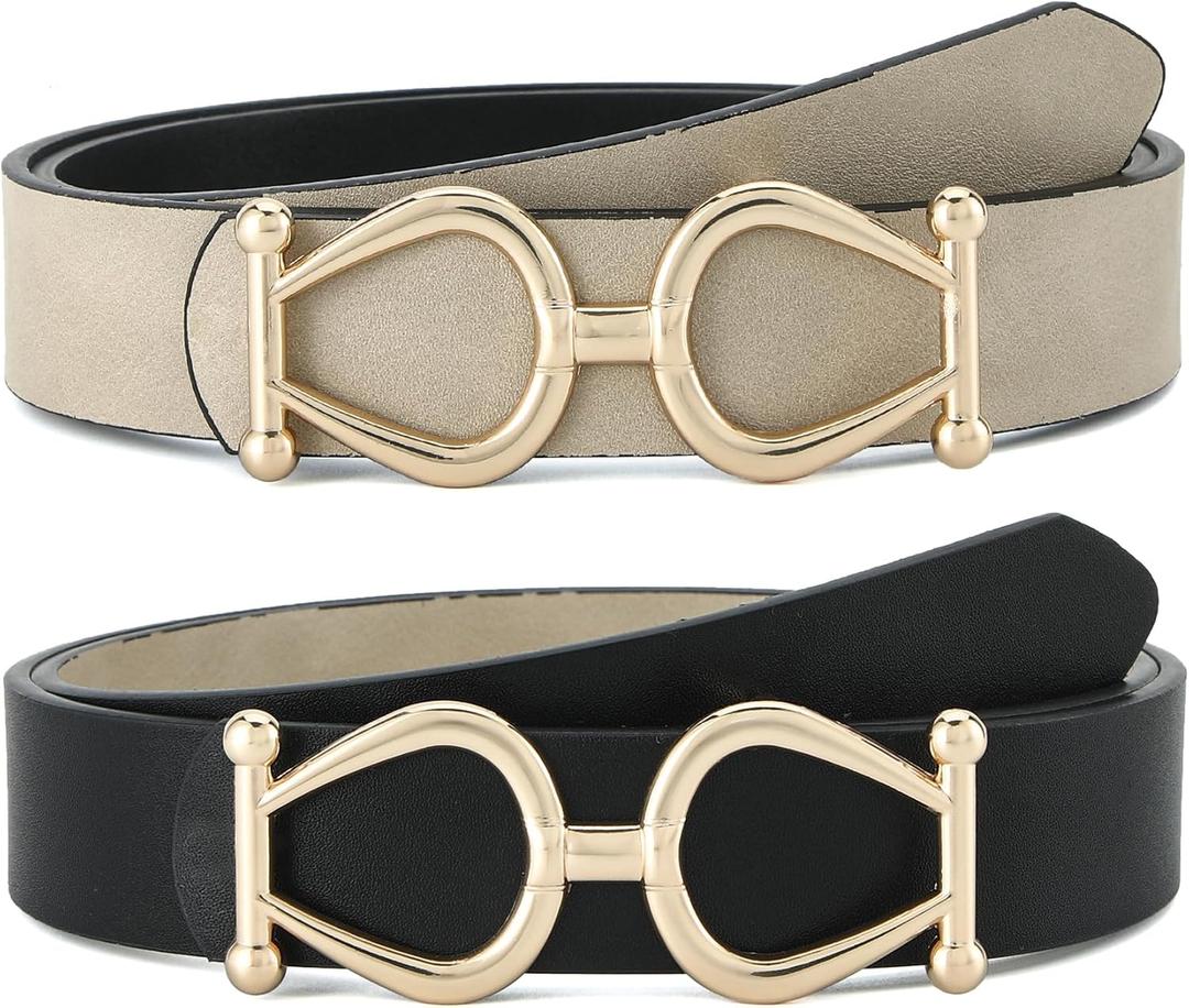 Earnda Women's Reversible Leather Belts for Jeans Pants Fashion Ladies Dress Belt with Gold Buckle 1.1" Width (Small: 27"-29" (Pant 4-6), A_black&beige)