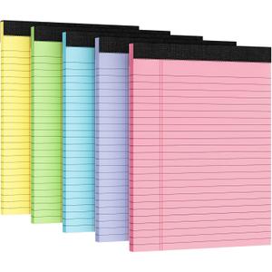 5pcs Legal Pads 8.5 x 11, Notepads 8.5 x 11 Inch,30 Sheets/Pack, Color Note Pads Clear Print Writing Pads of Paper, Memo Pads , Perforate Legal Notepads Paper , Wide Ruled Lined with Sturdy Back
