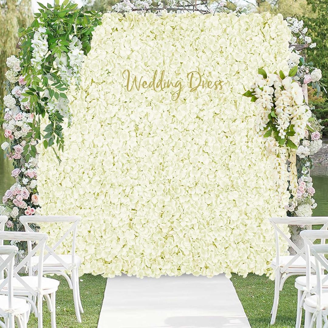Ivory Backdrop Flowers Wall Panels: 24 Pcs 15 x 15 Inch Floral Backdrop Artificial Flower Wall Decor for Baby Shower Wedding Photo Background Decoration (5ft by 7.5ft)